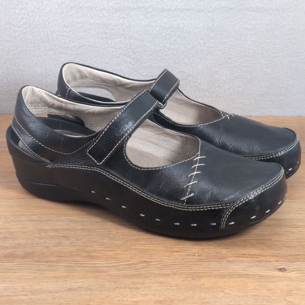 Wolky Mary Jane Women's 11 EU 42 Clog Black Leather Hook Loop Strap Comfort